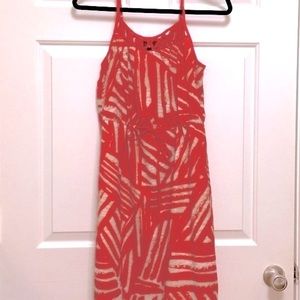 MOSSIMO Sleeveless Orange & Tan Dress W/Cage Neckline & Drawstring Waist Size S